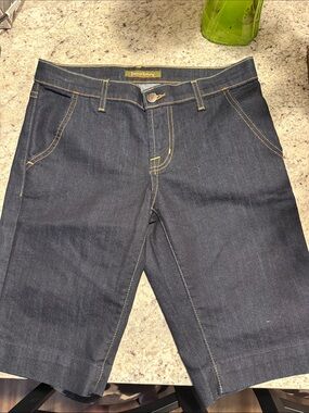 David Kahn Dark Blue Denim Shorts with Yellow Contrast Stitching